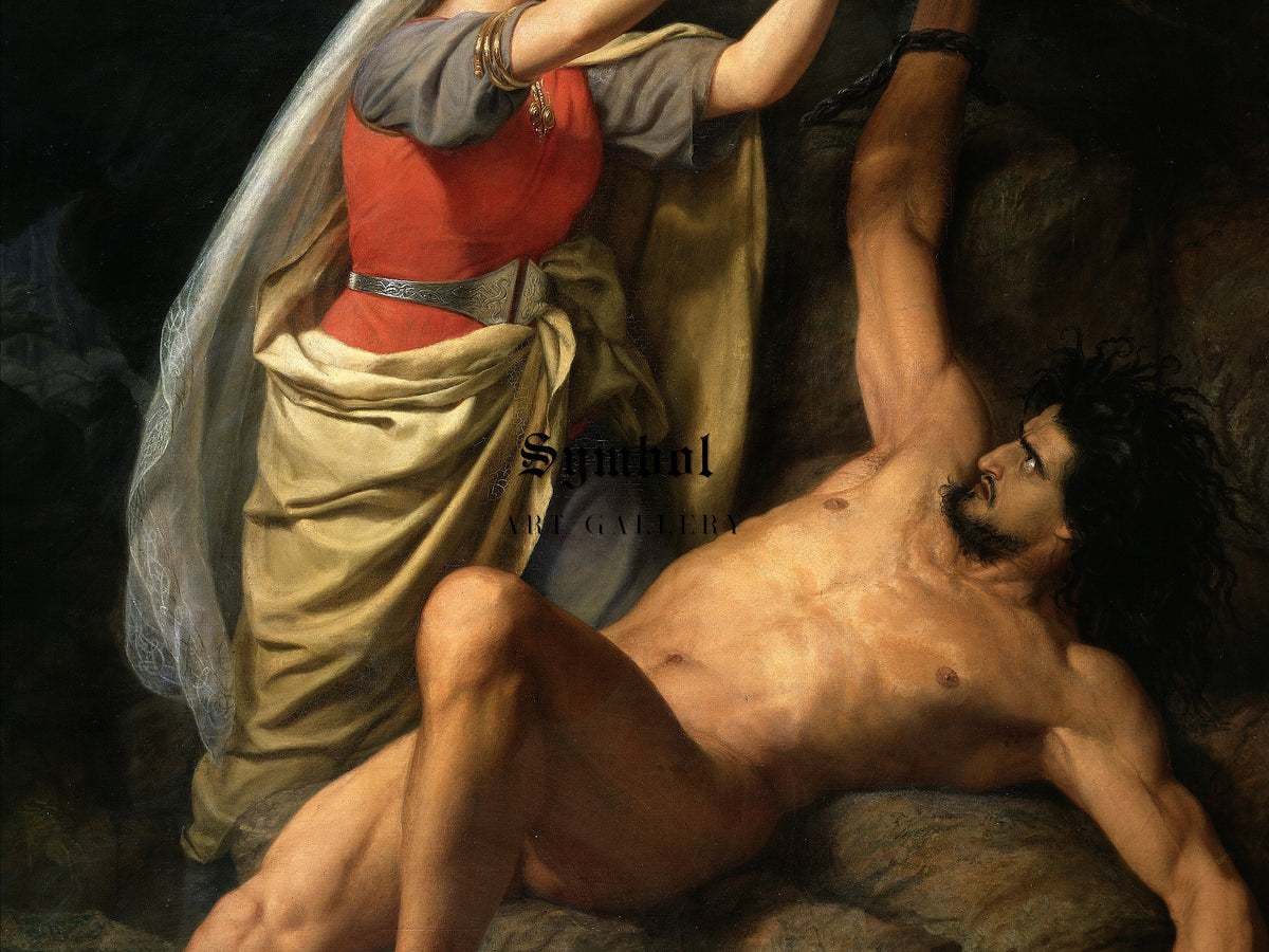 Loki and Sigyn by Mårten Eskil Winge 1863, Wall Art Print, Fine Art Reproduction, Museum Quality Decor, Poster