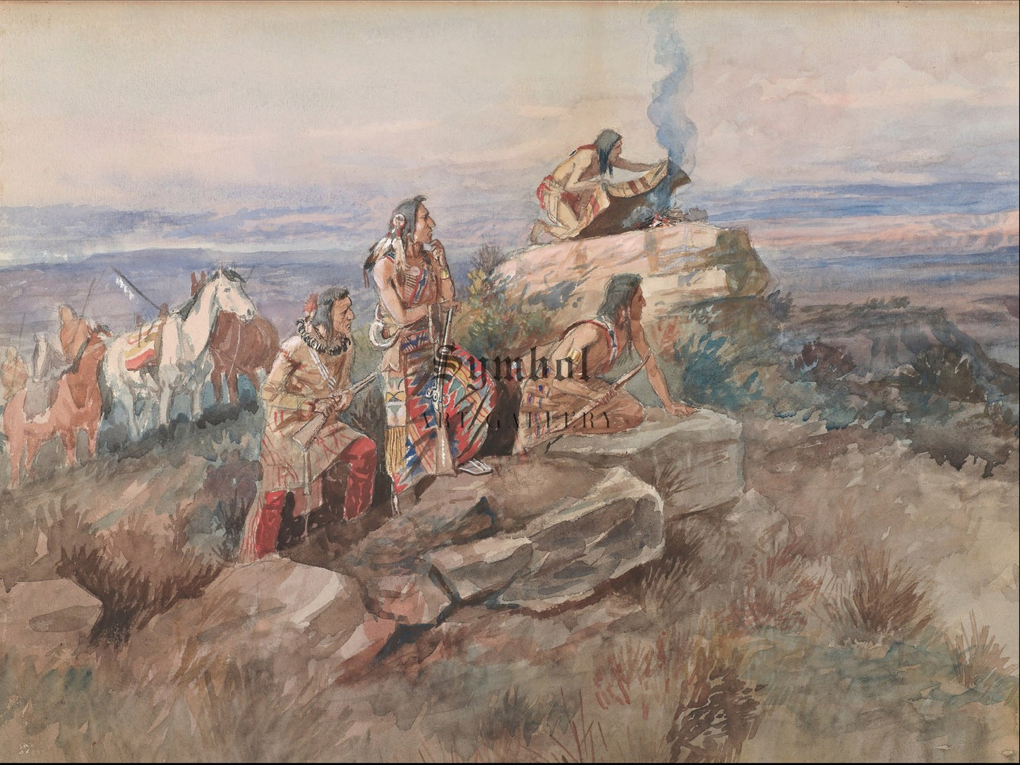 Smoke Signal by Charles Marion Russell 1896, Wall Art Print, Fine Art Reproduction, Museum Quality Decor, Poster