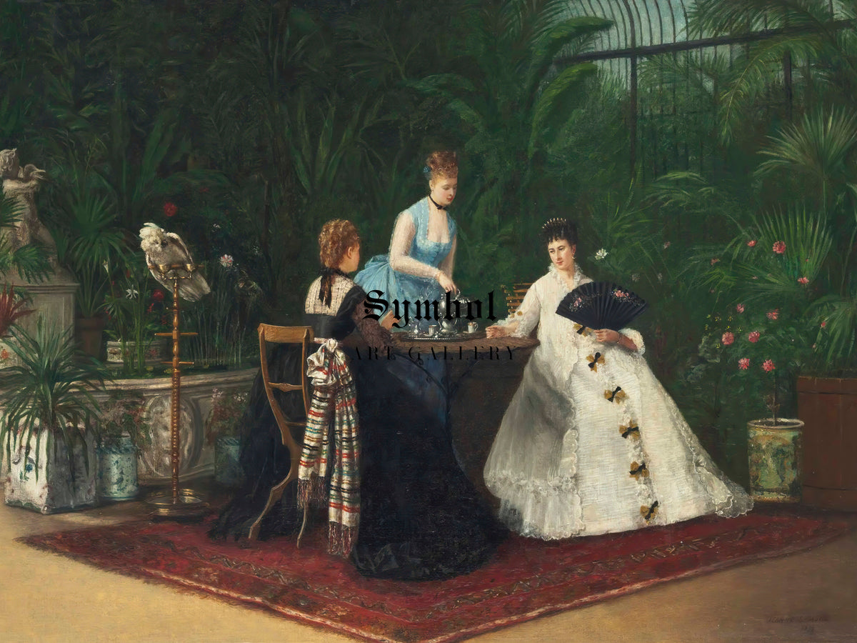 Tea in the Conservatory by Jeanne Samson, Wall Art Print, Fine Art Reproduction, Museum Quality Decor, Poster