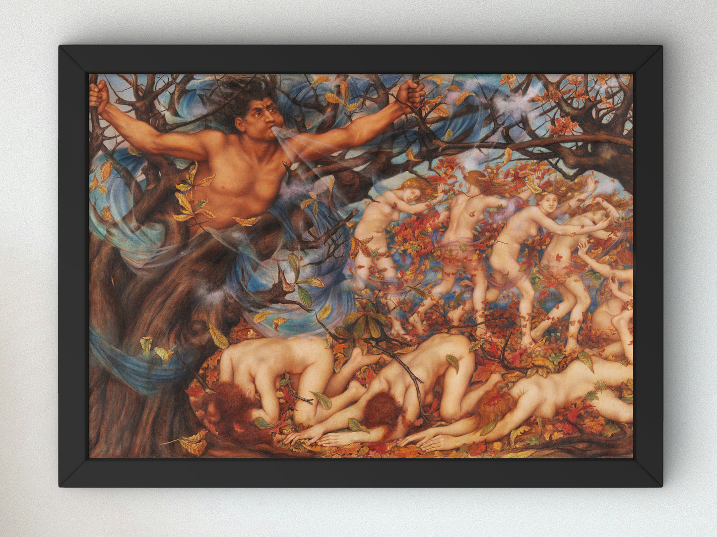 Boreas and the Fallen Leaves by Evelyn De Morgan 1910, Wall Art Print, Fine Art Reproduction, Museum Quality Decor, Poster