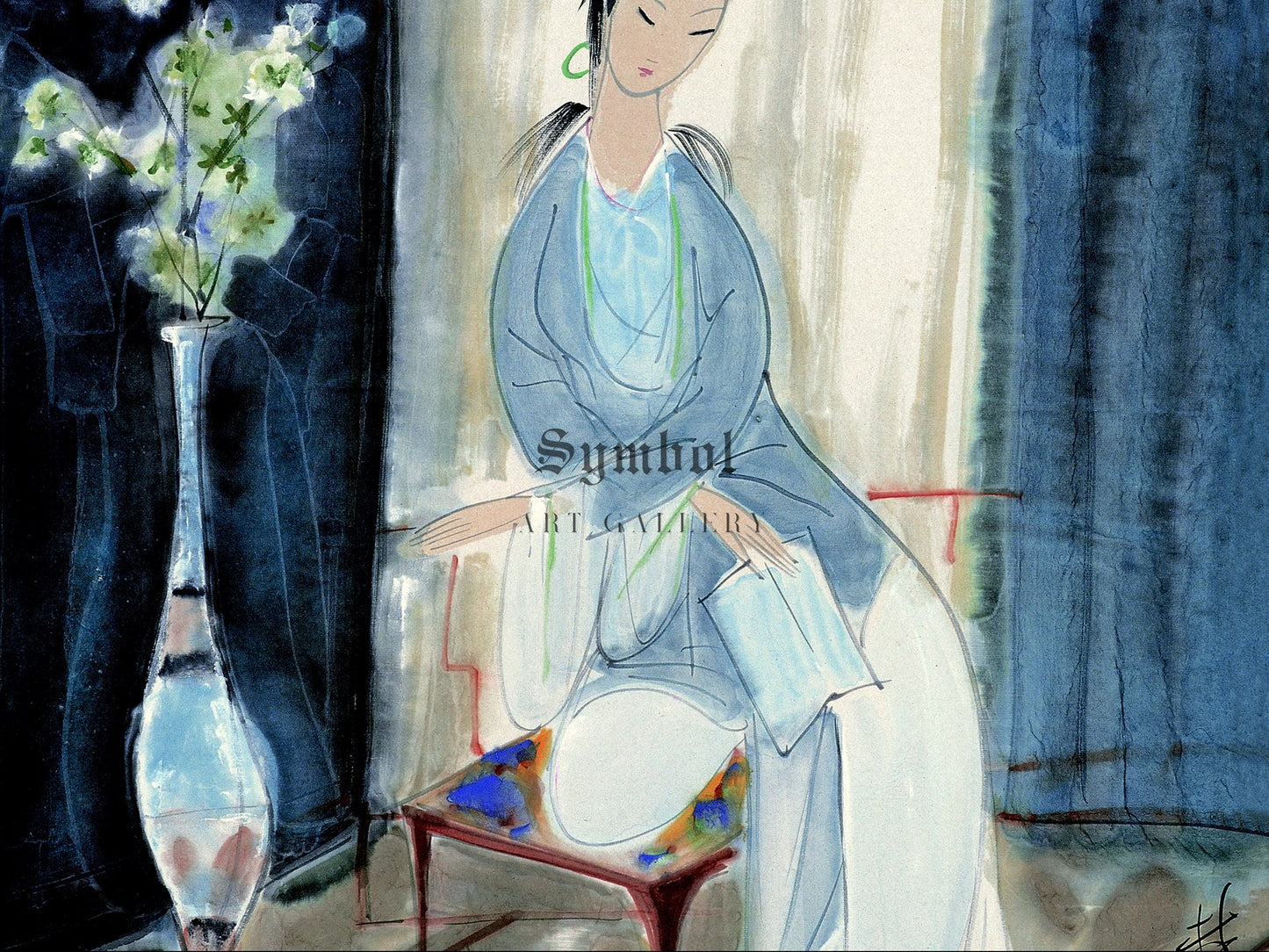 Reading Lady by Lin Fengmian, Wall Art Print, Fine Art Reproduction, Museum Quality Decor, Poster