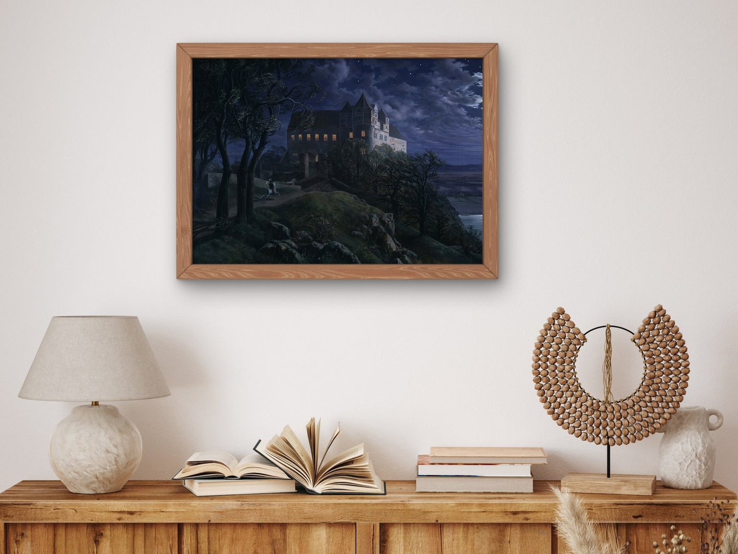 Burg Scharfenberg at Night by Ernst Ferdinand Oehme 1827, Wall Art Print, Fine Art Reproduction, Museum Quality Decor, Poster