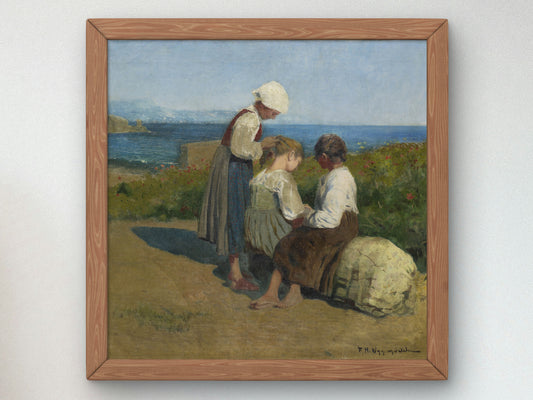 Girls Braiding Their Hair by Feliks Wygrzywalski 1894, Wall Art Print, Fine Art Reproduction, Museum Quality Decor, Poster