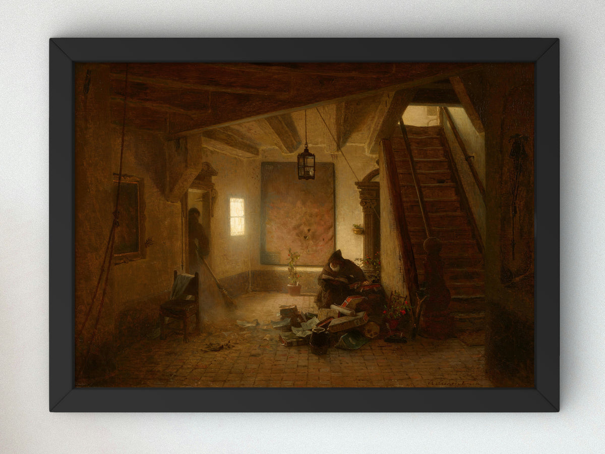 The Bookworm by Andreas Achenbach 1840, Wall Art Print, Fine Art Reproduction, Museum Quality Decor, Poster