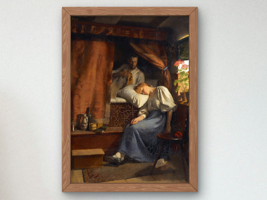 At the Sickbed by Alexander Rothaug 1890, Wall Art Print, Fine Art Reproduction, Museum Quality Decor, Poster