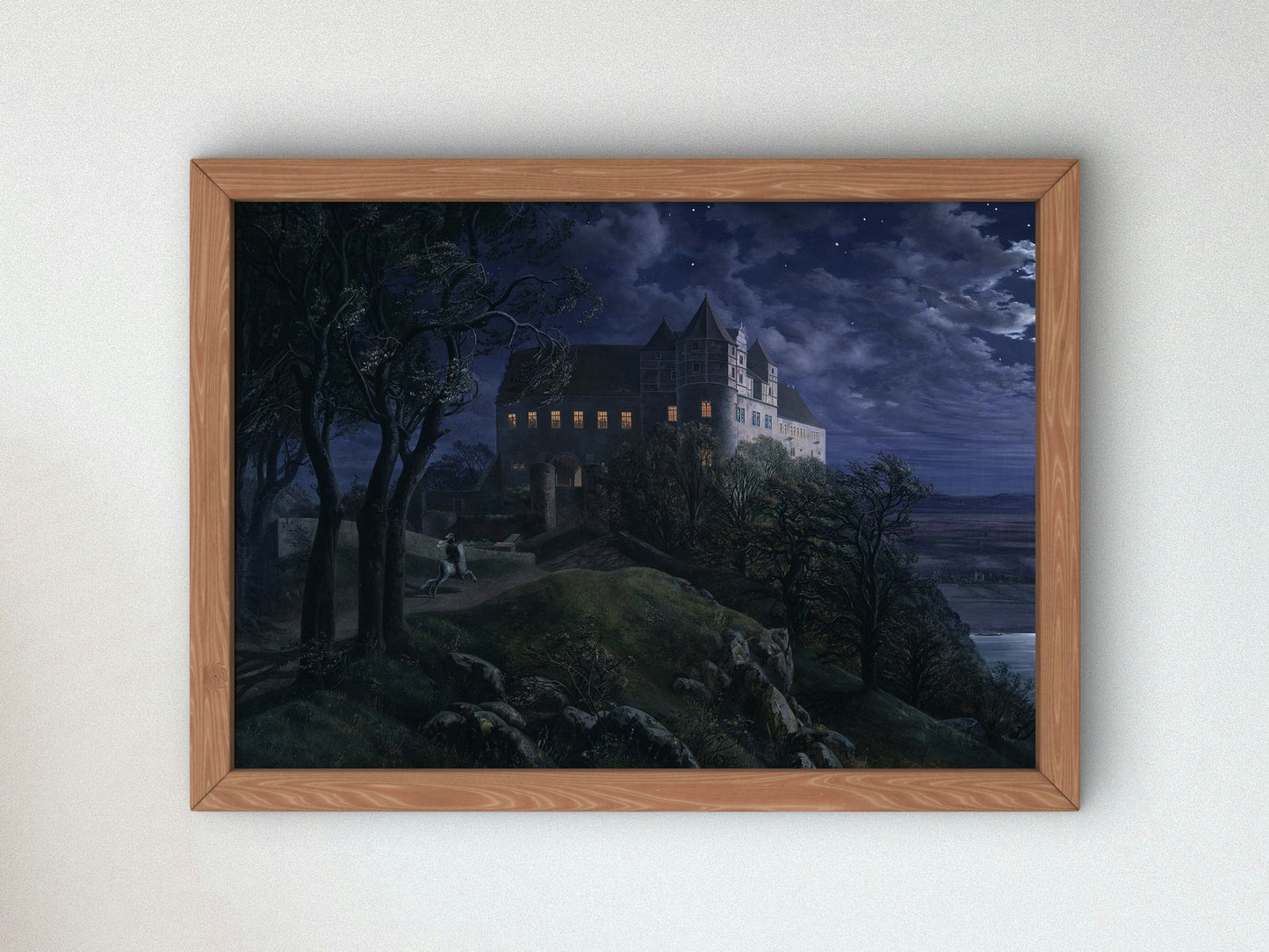 Burg Scharfenberg at Night by Ernst Ferdinand Oehme 1827, Wall Art Print, Fine Art Reproduction, Museum Quality Decor, Poster