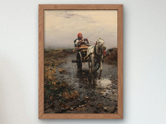 Peasant Riding a Cart by Alfred von Wierusz Kowalski, Wall Art Print, Fine Art Reproduction, Museum Quality Decor, Poster
