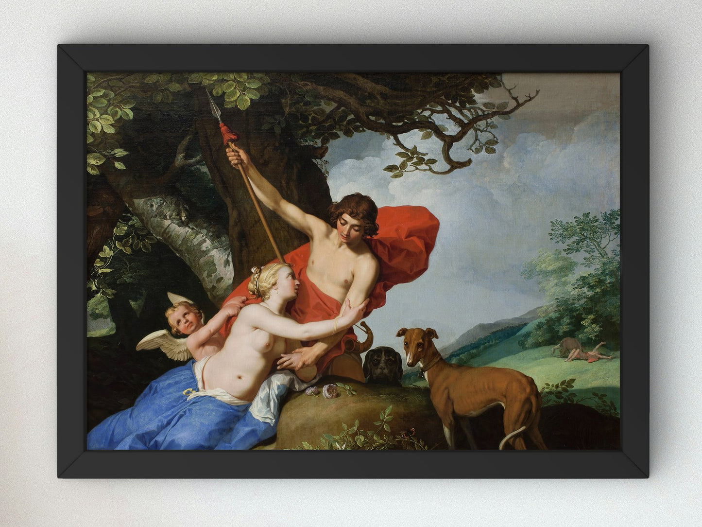 Venus and Adonis by Abraham Bloemaert 1632, Wall Art Print, Fine Art Reproduction, Museum Quality Decor, Poster