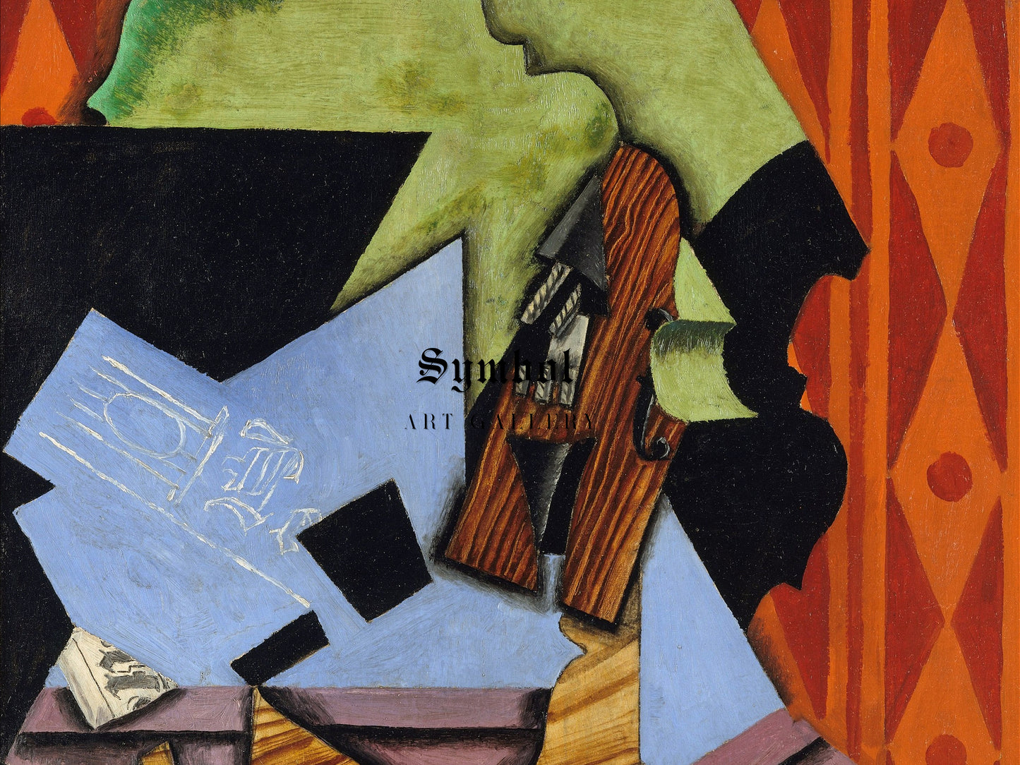 Violin and Playing Cards on a Table by Juan Gris 1913, Wall Art Print, Fine Art Reproduction, Museum Quality Decor, Poster