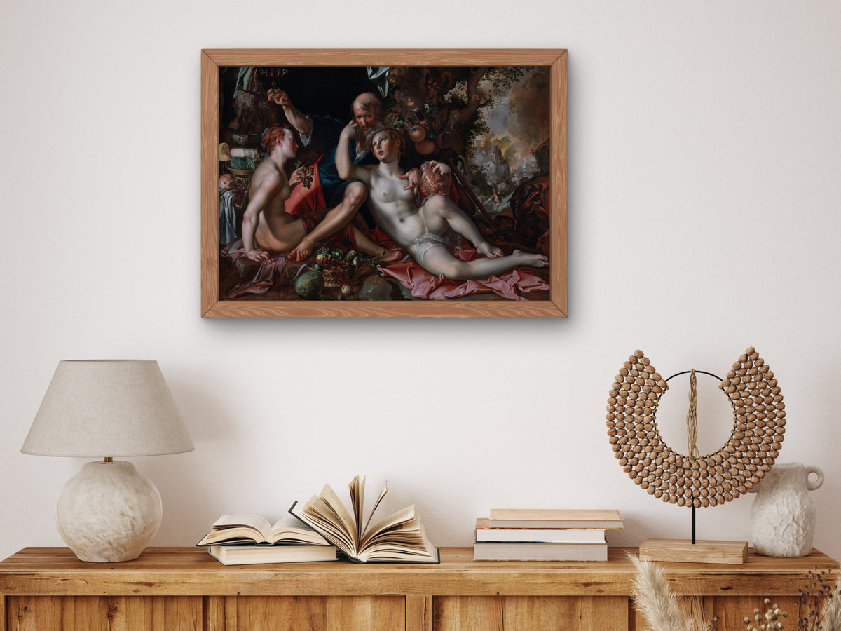Lot and His Daughters by Joachim Wtewael 1597, Wall Art Print, Fine Art Reproduction, Museum Quality Decor, Poster