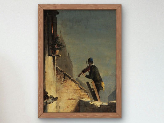 Serenade Midnight Violin on the Ladder by Carl Spitzweg 1850, Wall Art Print, Fine Art Reproduction, Museum Quality Decor, Poster