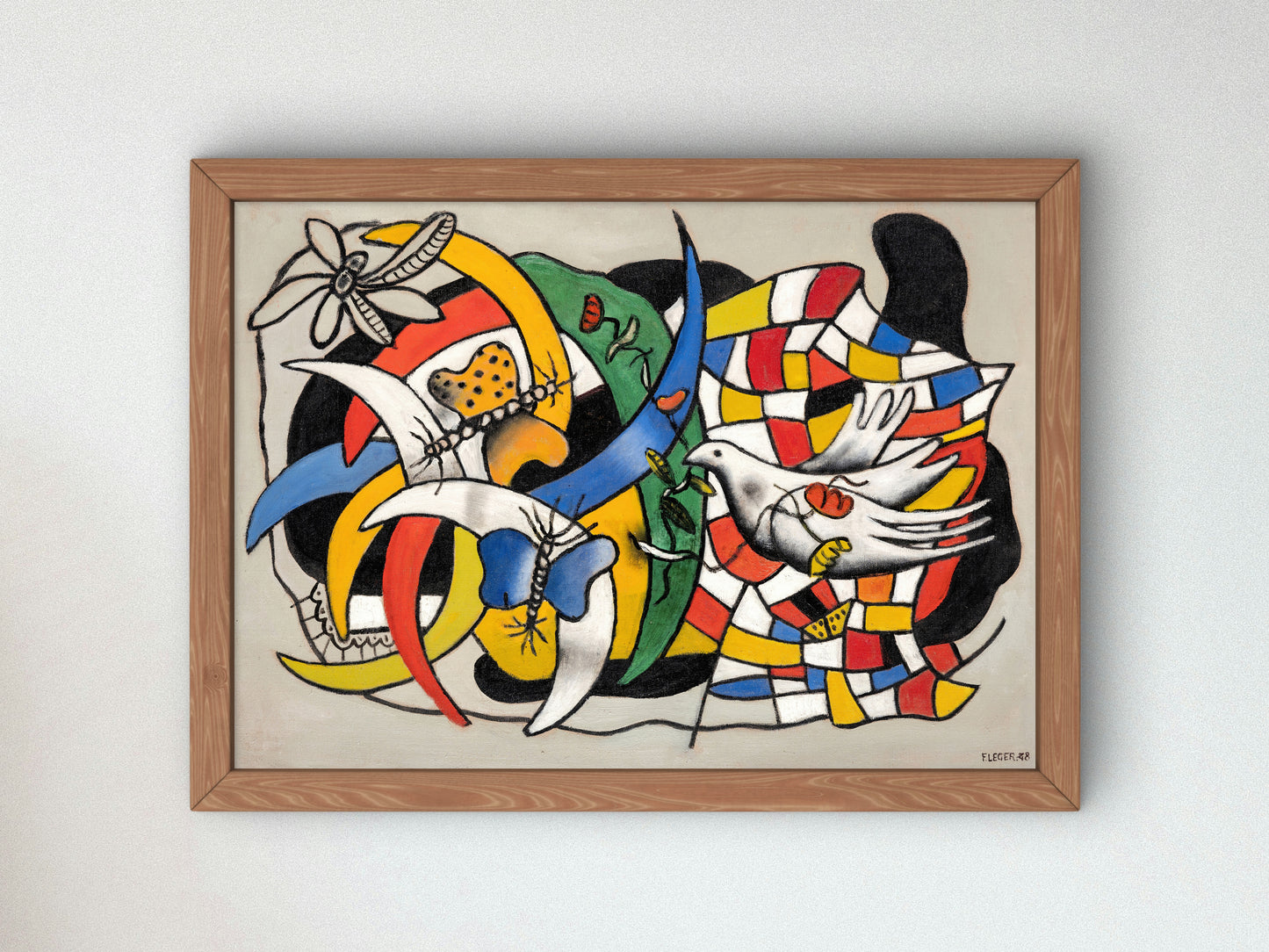 Bird and Two Butterflies, Summer Day by Fernand Léger 1948, Wall Art Print, Fine Art Reproduction, Museum Quality Decor, Poster