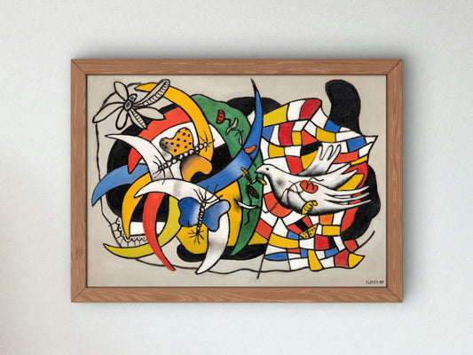 Bird and Two Butterflies, Summer Day by Fernand Léger 1948, Wall Art Print, Fine Art Reproduction, Museum Quality Decor, Poster