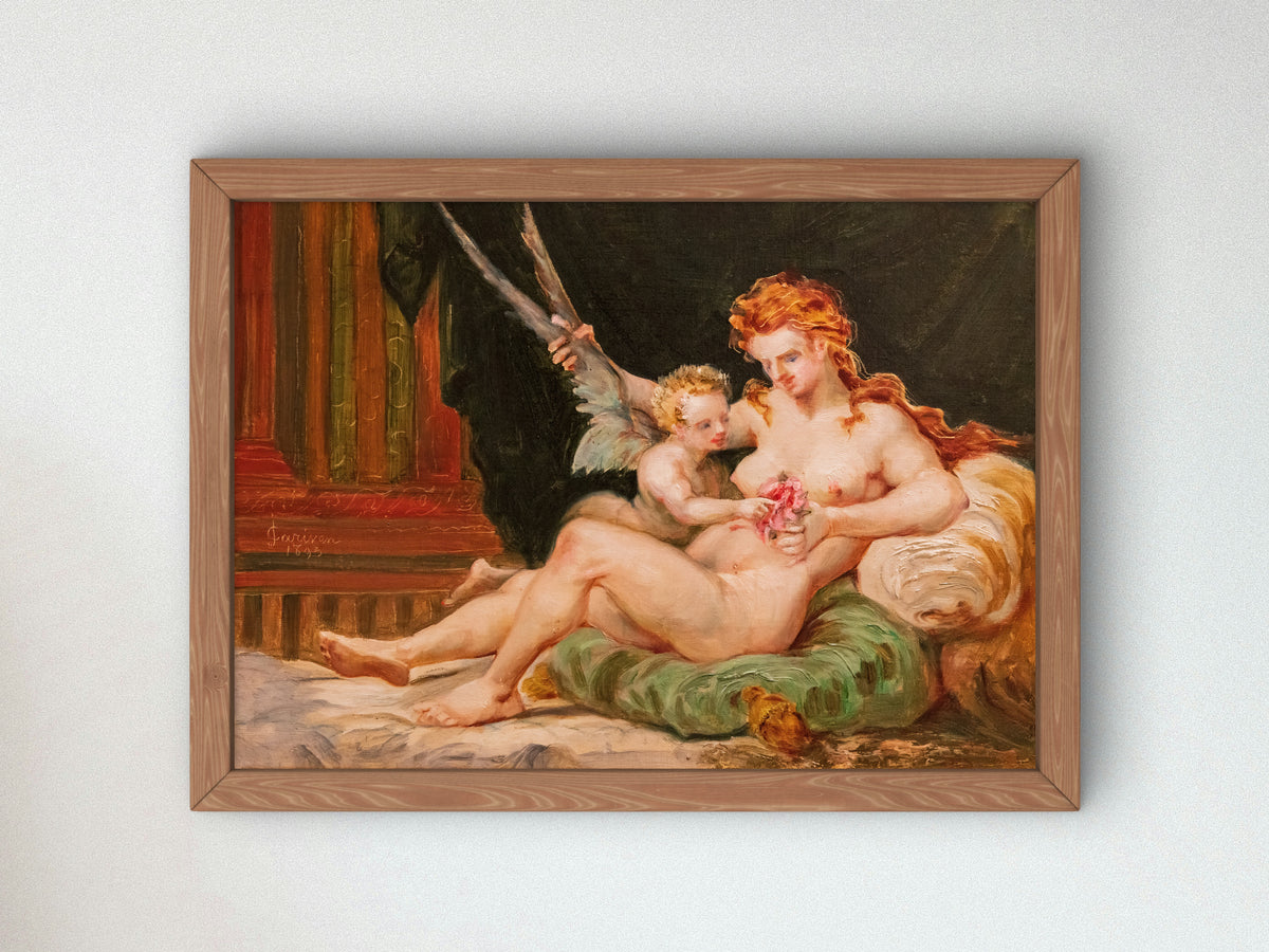 Woman Holding the Wings of Love by Jean Baptiste Cariven 1893, Wall Art Print, Fine Art Reproduction, Museum Quality Decor, Poster
