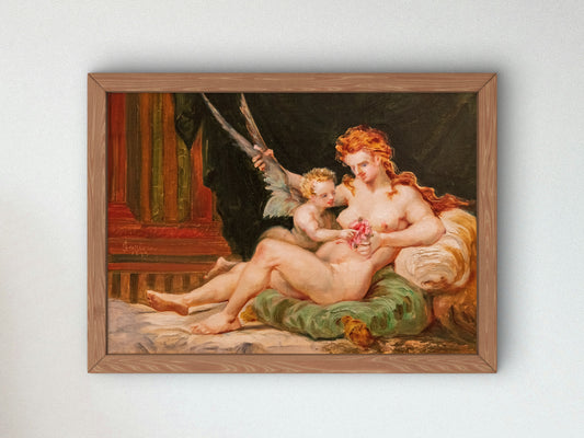 Woman Holding the Wings of Love by Jean Baptiste Cariven 1893, Wall Art Print, Fine Art Reproduction, Museum Quality Decor, Poster