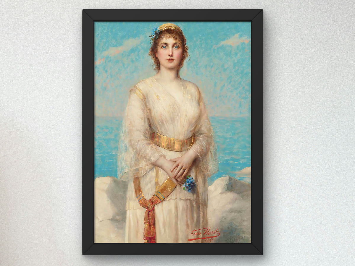 A Maiden on the Shore by Léon Herbo 1891, Wall Art Print, Fine Art Reproduction, Museum Quality Decor, Poster