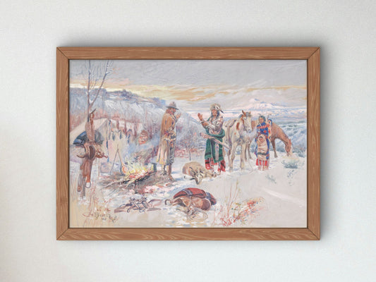 The Wolfer's Camp by Charles Marion Russell 1906, Wall Art Print, Fine Art Reproduction, Museum Quality Decor, Poster