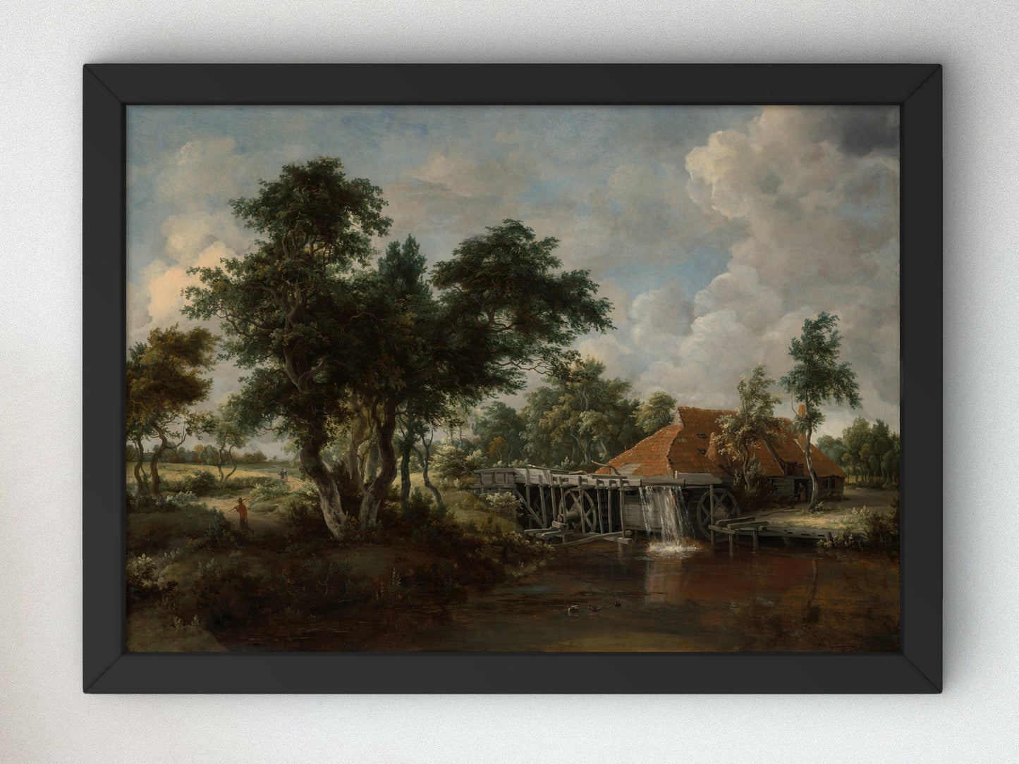 The Watermill with the Great Red Roof by Meindert Hobbema 1665, Wall Art Print, Fine Art Reproduction, Museum Quality Decor, Poster