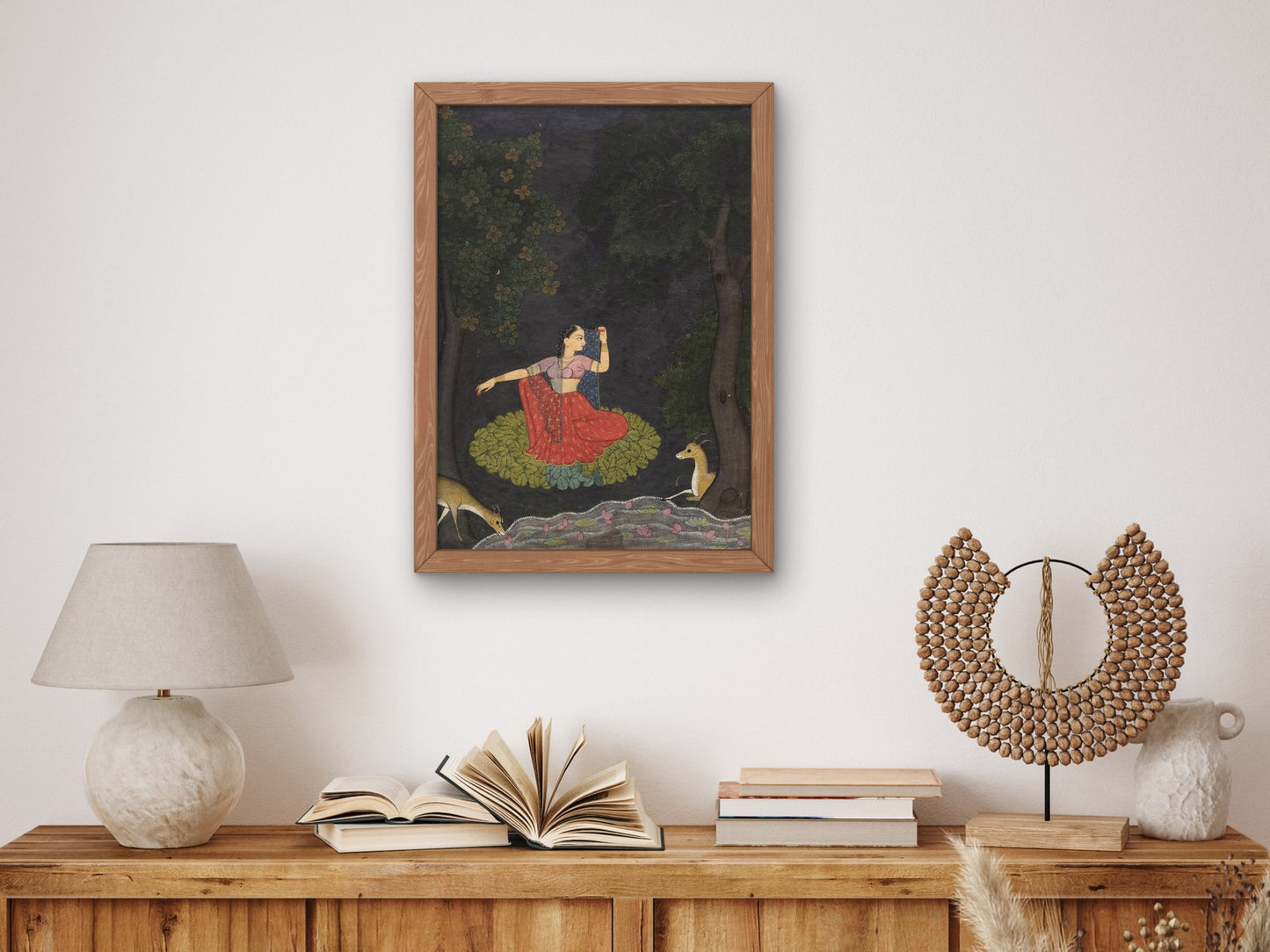 A Heroine Waiting for Her Paramour Vasakasajja Nayika from a Nurpur Rasikapriya by Unknown Indian artist 1750, Wall Art Print
