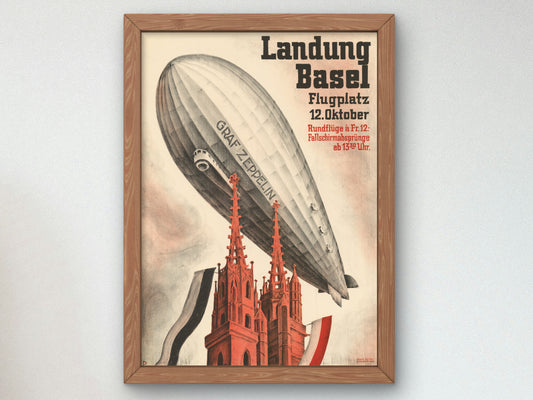 Graf Zeppelin Landing Basel by Otto Plattner 1930, Wall Art Print, Fine Art Reproduction, Museum Quality Decor, Poster