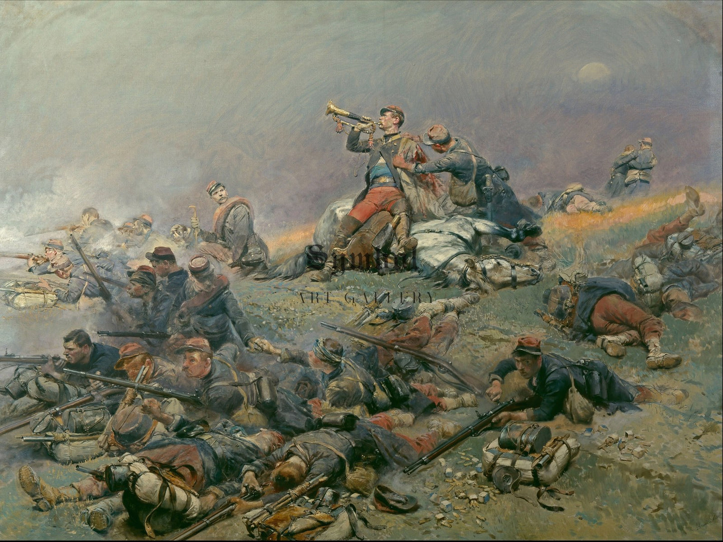 Le commandant Berbégier mortellement blessé sonne la charge à Saint Privat by Édouard Detaille 1870, Wall Art Print, Fine Art Reproduction