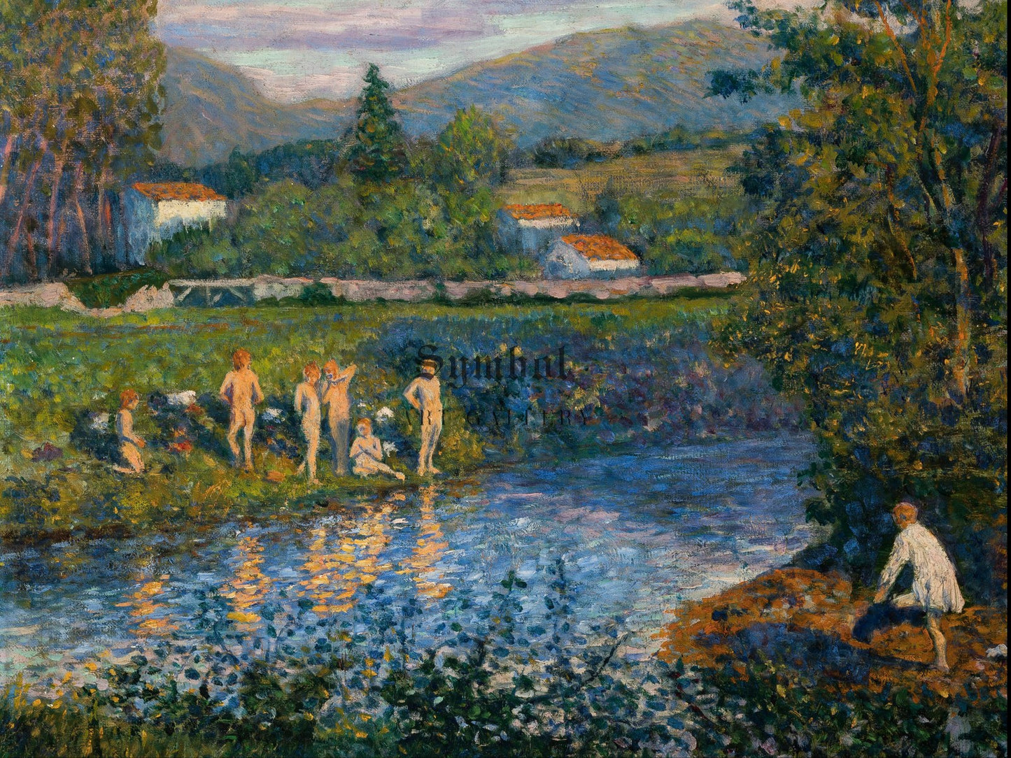 Bathing in Rentería by Darío de Regoyos 1900, Wall Art Print, Fine Art Reproduction, Museum Quality Decor, Poster