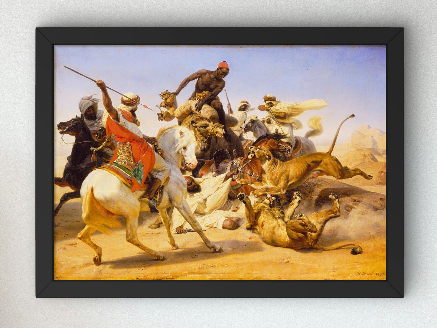 The Lion Hunt by Horace Vernet 1836, Wall Art Print, Fine Art Reproduction, Museum Quality Decor, Poster