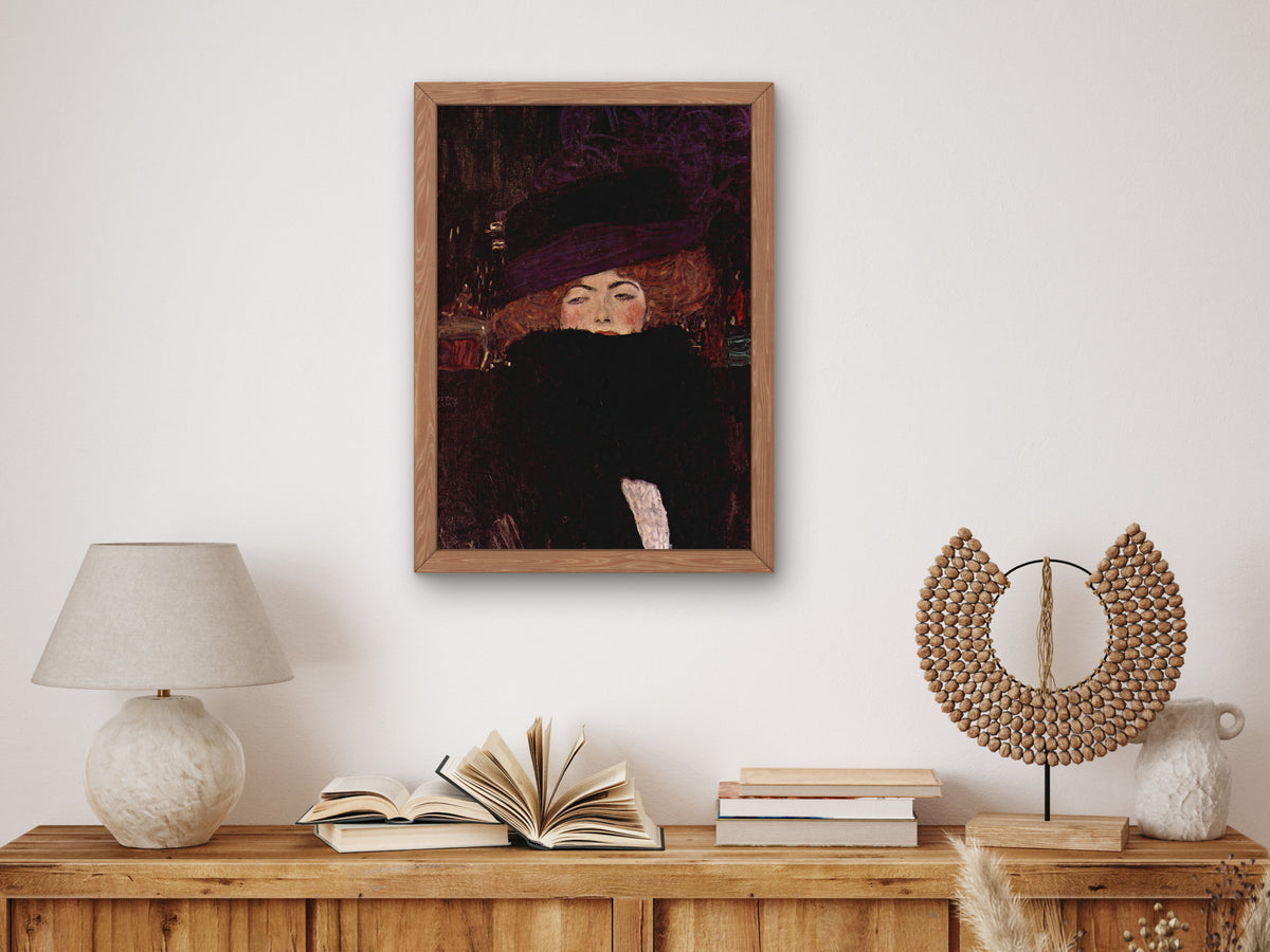 Lady with Hat and Feather Boa by Gustav Klimt 1909, Wall Art Print, Fine Art Reproduction, Museum Quality Decor, Poster