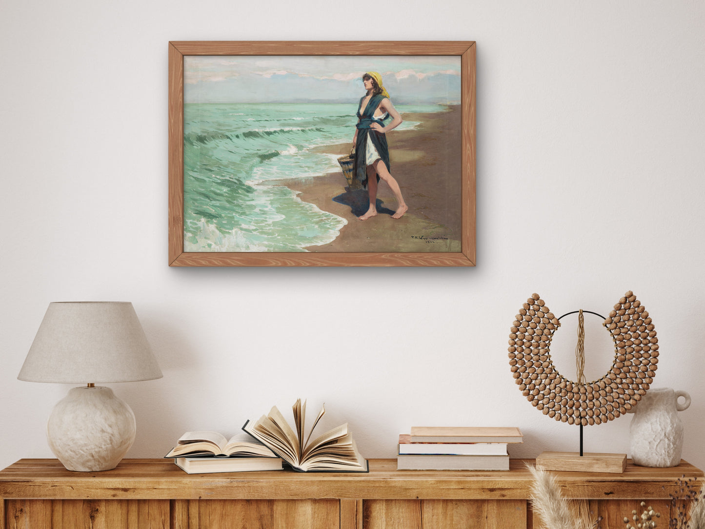 Girl Waiting for the Fisherman by Feliks Michał Wygrzywalski 1922, Wall Art Print, Fine Art Reproduction, Museum Quality Decor, Poster