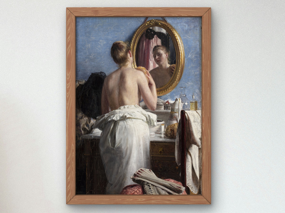 A Girl Washing Herself before a Carnival by Carl Bloch 1887, Wall Art Print, Fine Art Reproduction, Museum Quality Decor, Poster