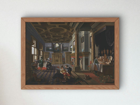 Renaissance Interior with Banqueters by Esaias van de Velde and Bartholomeus van Bassen 1620, Wall Art Print, Fine Art Reproduction