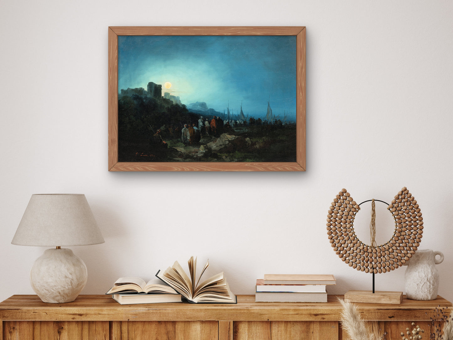 Moorish Scene by Moonlight by Eugenio Lucas Velázquez 1860, Wall Art Print, Fine Art Reproduction, Museum Quality Decor, Poster