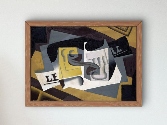 Glass and Newspaper by Juan Gris 1917, Wall Art Print, Fine Art Reproduction, Museum Quality Decor, Poster
