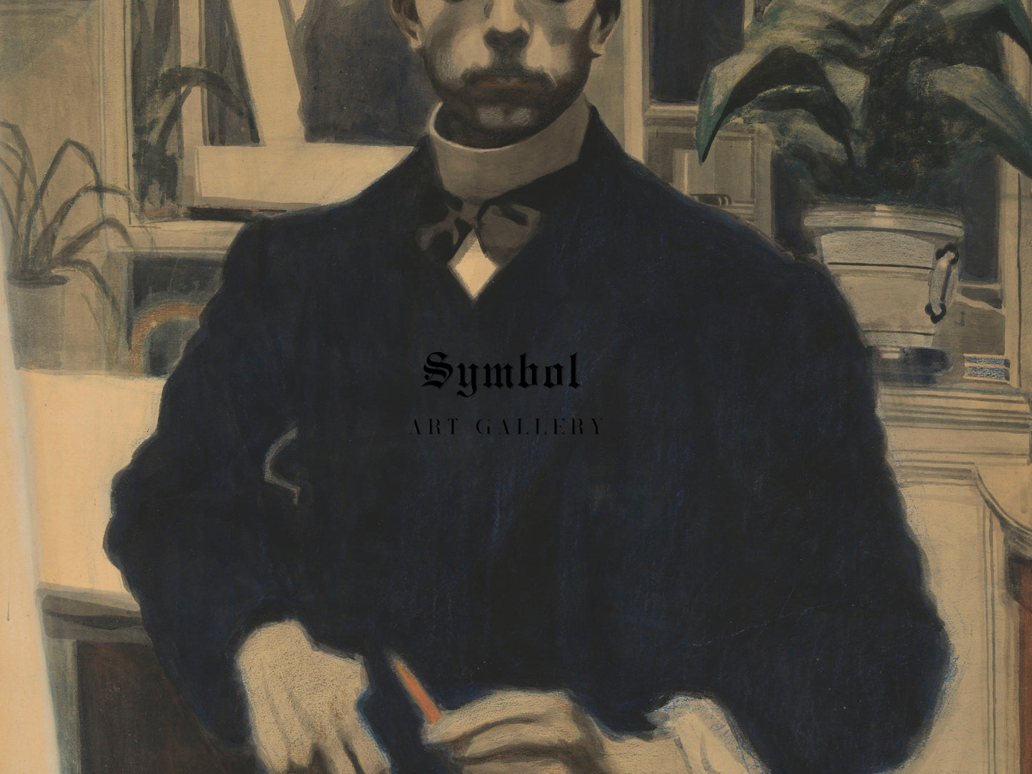 Self Portrait with Red Pencil by Léon Spilliaert 1908, Wall Art Print, Fine Art Reproduction, Museum Quality Decor, Poster