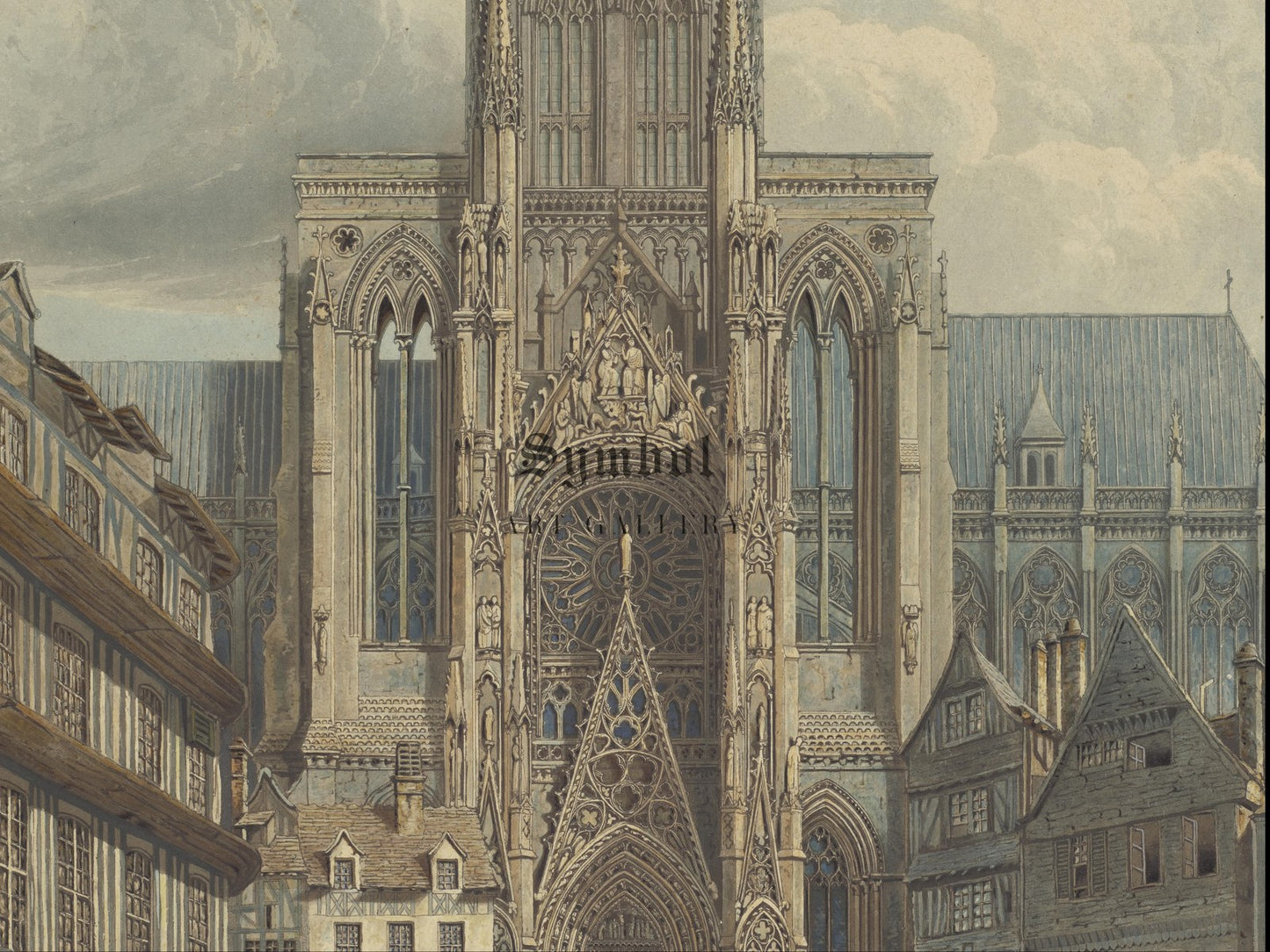 Cathedrale de Rouen Portail du Midi by Charles Wild 1823, Wall Art Print, Fine Art Reproduction, Museum Quality Decor, Poster