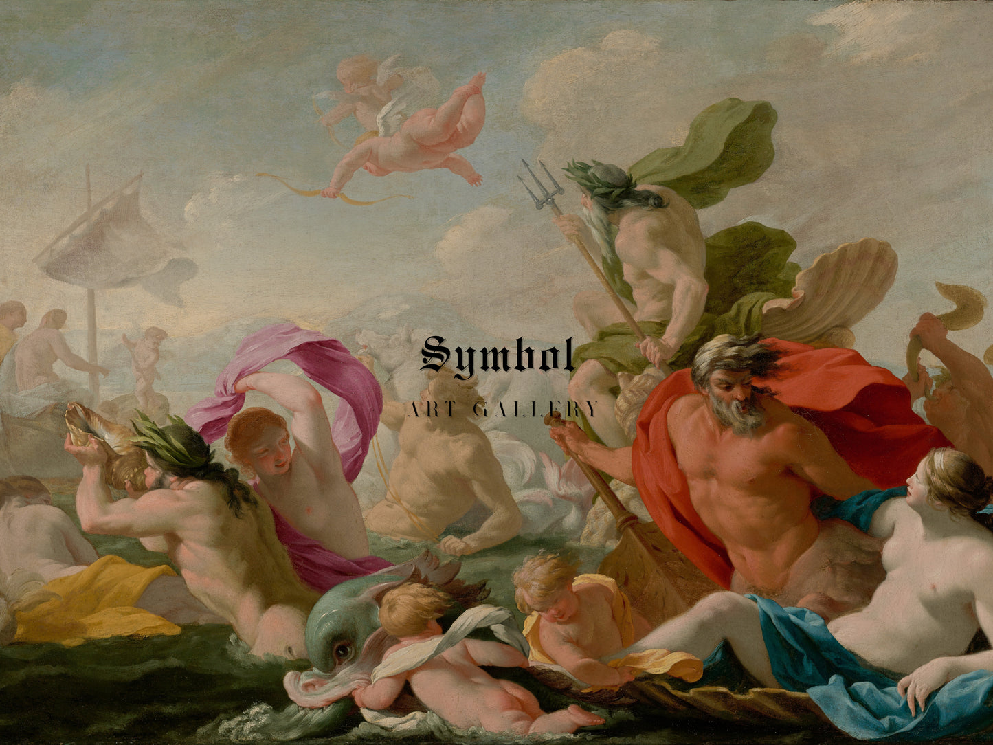 Marine Gods Paying Homage to Love by Eustache Le Sueur, Wall Art Print, Fine Art Reproduction, Museum Quality Decor, Poster