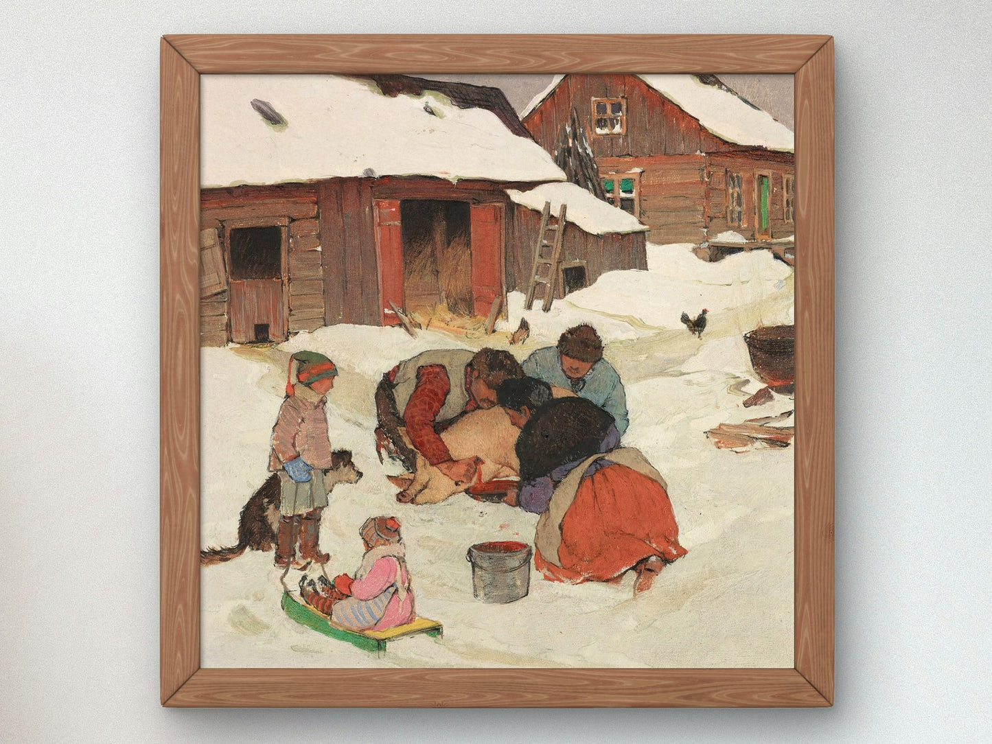 Killing the Pig by Clarence Gagnon 1928, Wall Art Print, Fine Art Reproduction, Museum Quality Decor, Poster