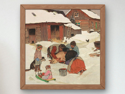 Killing the Pig by Clarence Gagnon 1928, Wall Art Print, Fine Art Reproduction, Museum Quality Decor, Poster