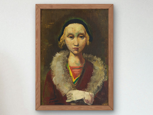 Portrait of a Girl with Fur Collar and Hat by Karl Hofer 1937, Wall Art Print, Fine Art Reproduction, Museum Quality Decor, Poster