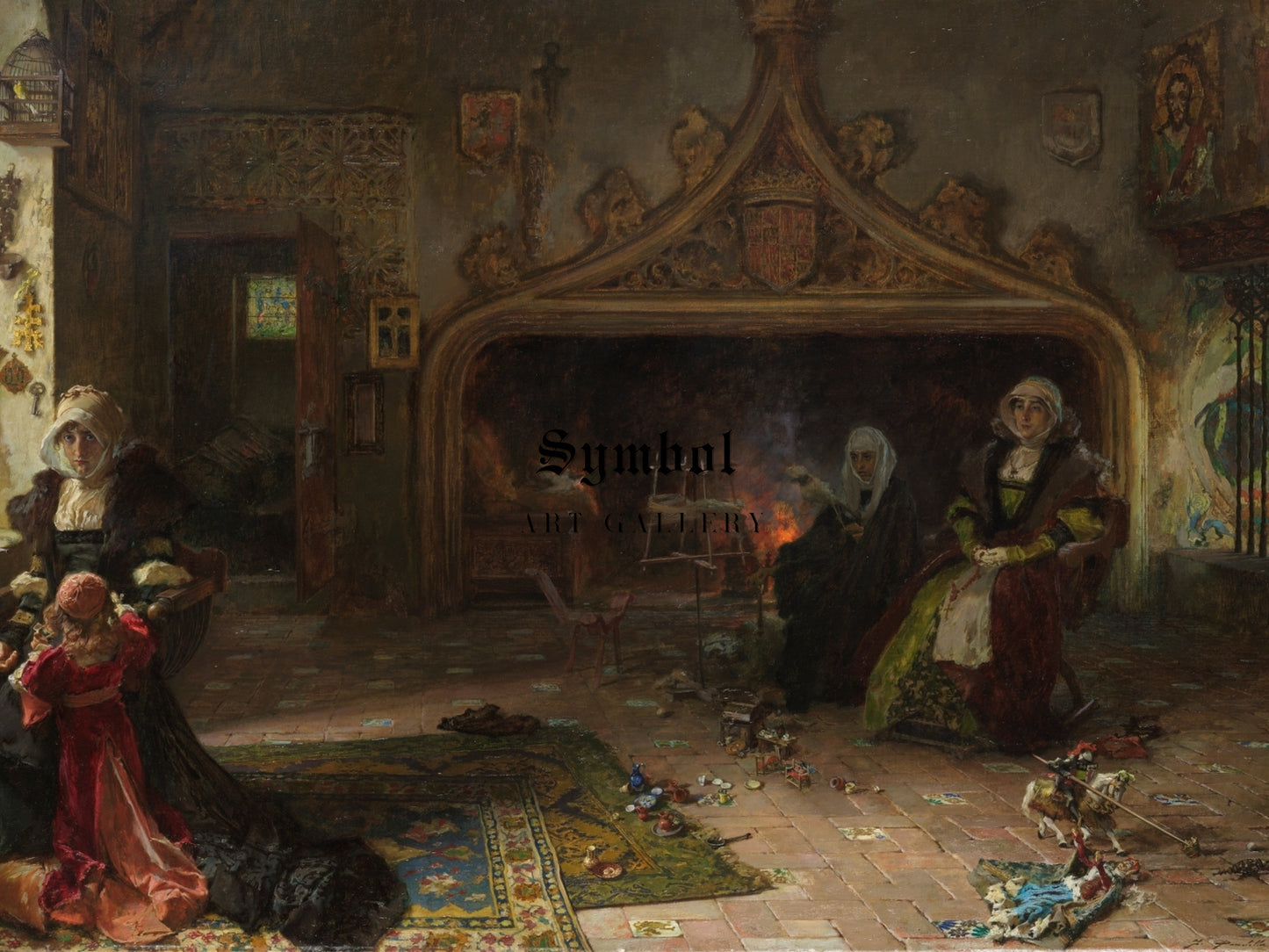 Queen Juana la Loca confined at Tordesillas with her daughter the Infanta Catalina by Francisco Pradilla y Ortiz 1886, Wall Art Print