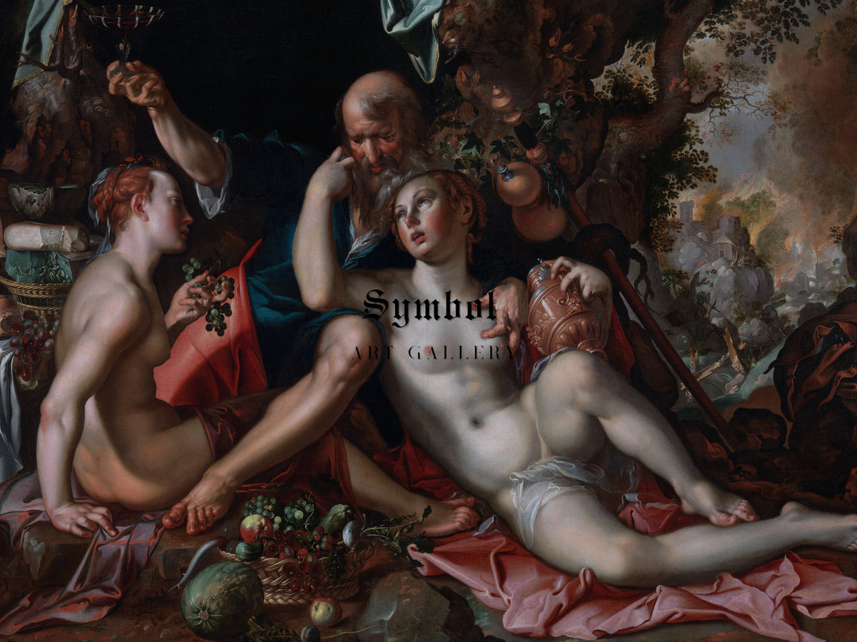 Lot and His Daughters by Joachim Wtewael 1597, Wall Art Print, Fine Art Reproduction, Museum Quality Decor, Poster