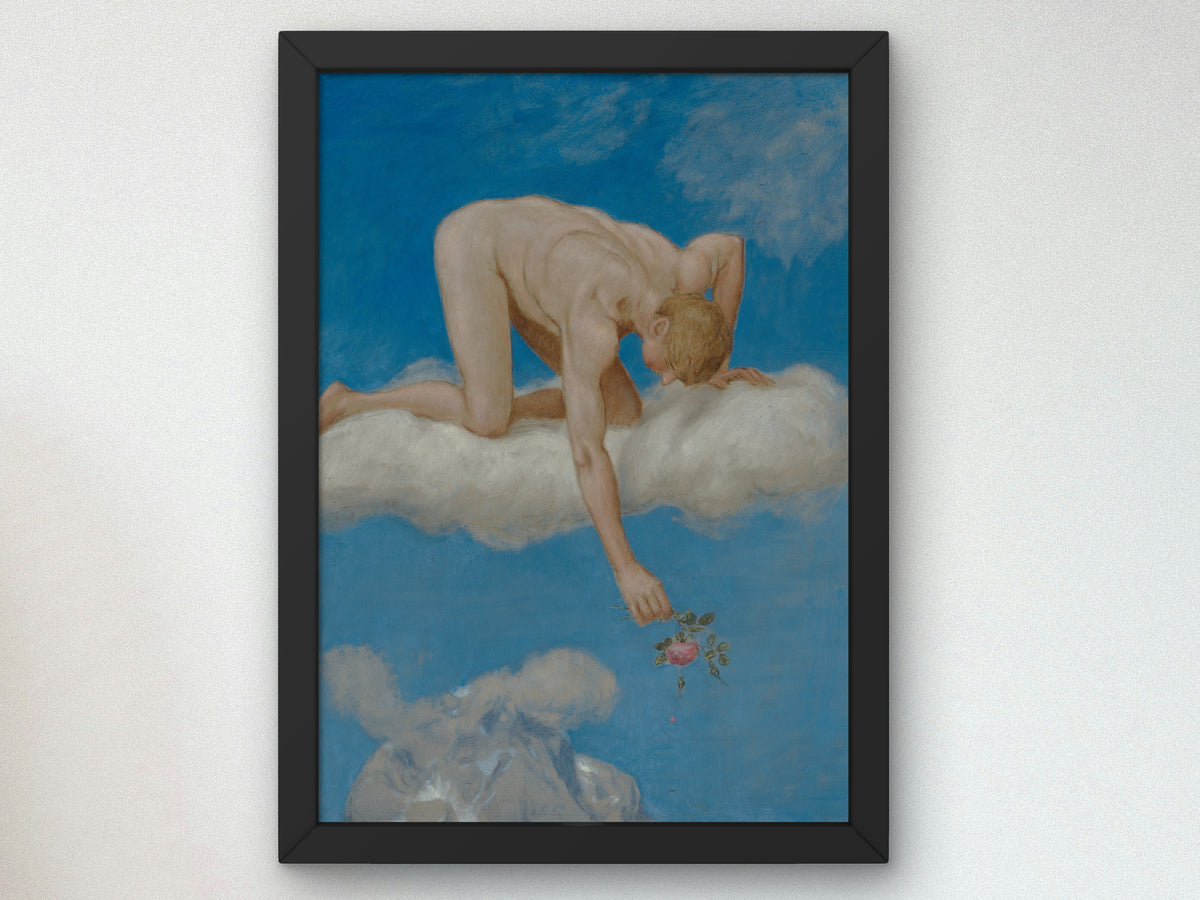 June Youth with Rose by Hans Thoma 1906, Wall Art Print, Fine Art Reproduction, Museum Quality Decor, Poster