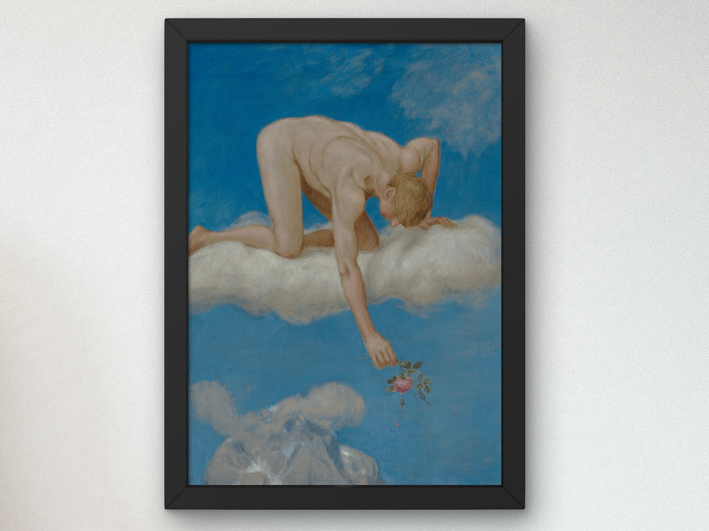 June, Youth with Rose by Hans Thoma 1906, Wall Art Print, Fine Art Reproduction, Museum Quality Decor, Poster