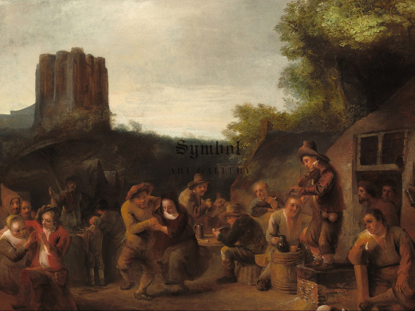 Conviviality Near the Inn by Constantijn à Renesse 1650, Wall Art Print, Fine Art Reproduction, Museum Quality Decor, Poster
