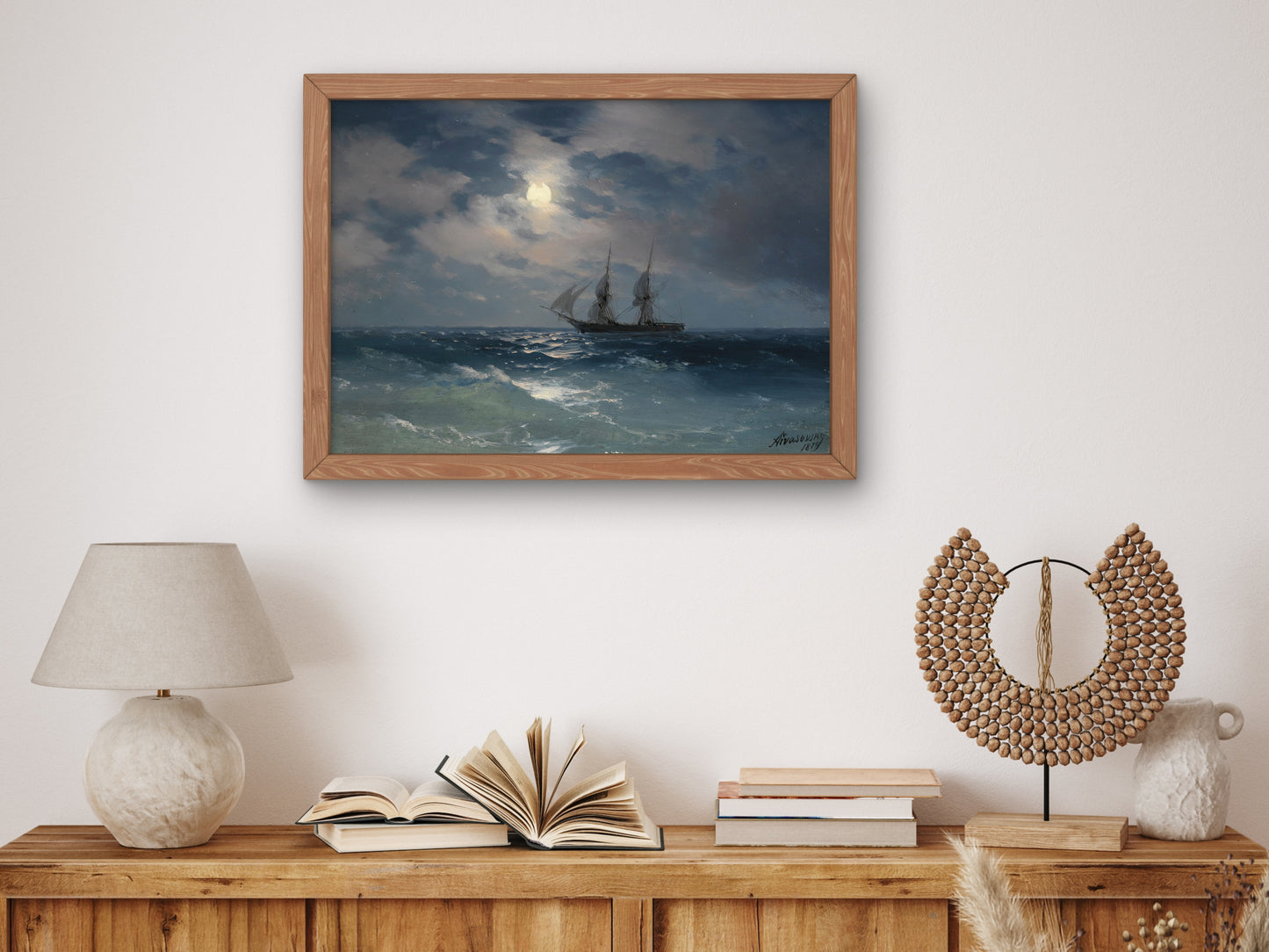 The Brig Mercury in Moonlight by Ivan Konstantinovich Aivazovsky 1874, Wall Art Print, Fine Art Reproduction, Museum Quality Decor, Poster