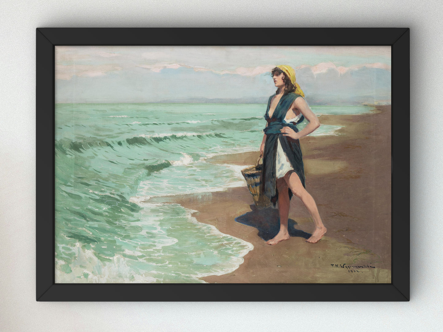 Girl Waiting for the Fisherman by Feliks Michał Wygrzywalski 1922, Wall Art Print, Fine Art Reproduction, Museum Quality Decor, Poster