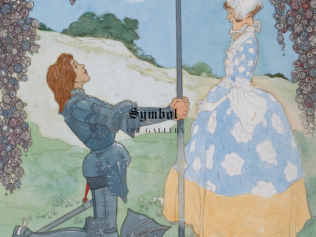 The Knight and His Maid by René Bull, Wall Art Print, Fine Art Reproduction, Museum Quality Decor, Poster