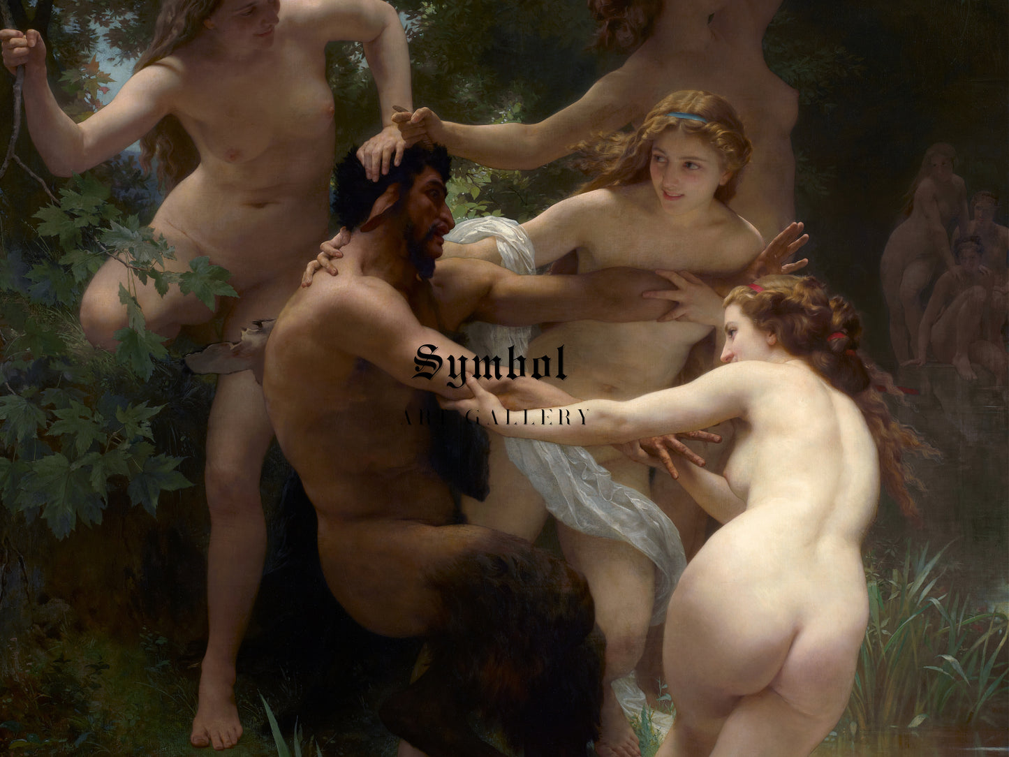 Nymphs and Satyr by William Bouguereau 1873, Wall Art Print, Fine Art Reproduction, Museum Quality Decor, Poster