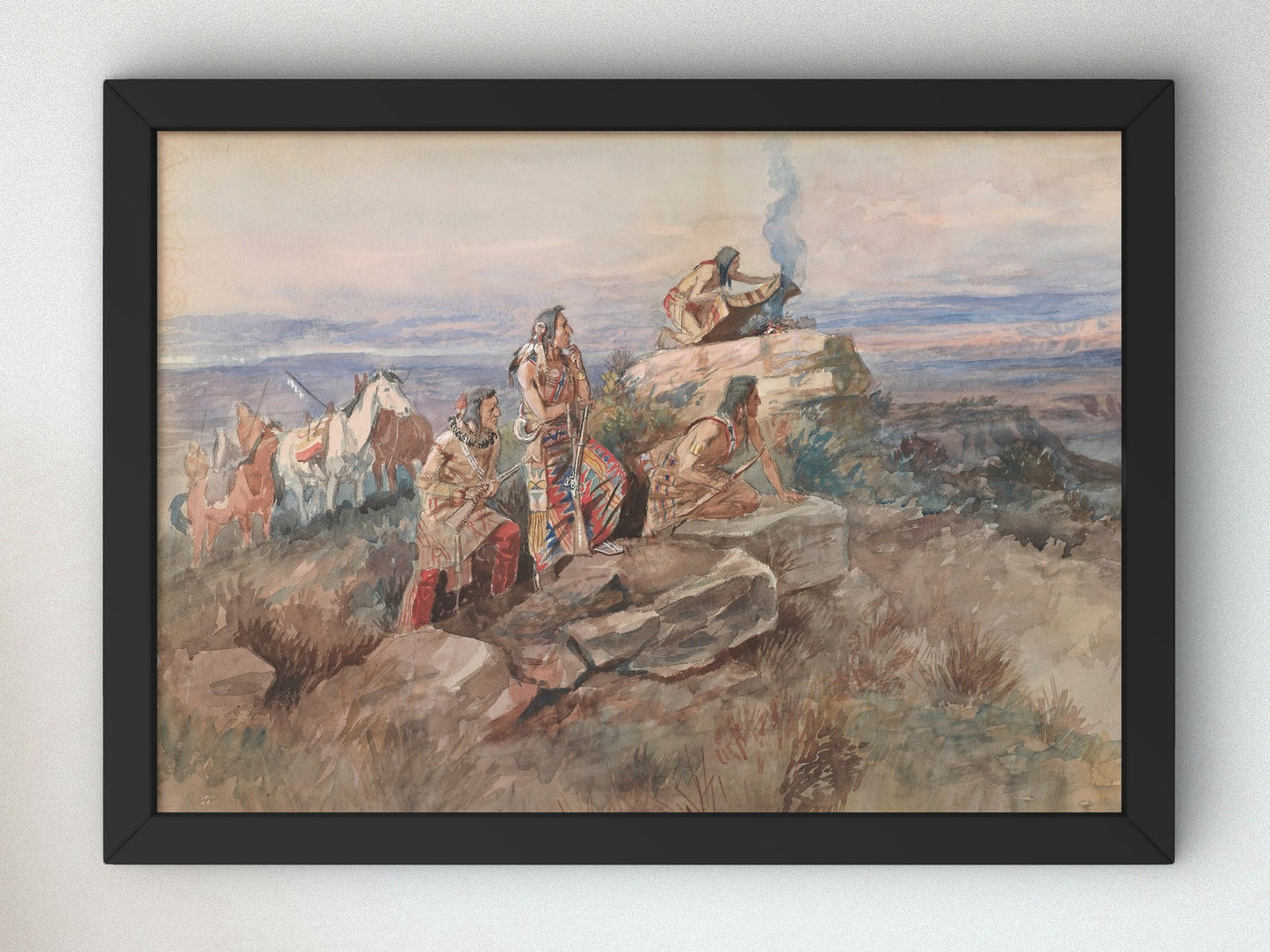 Smoke Signal by Charles Marion Russell 1896, Wall Art Print, Fine Art Reproduction, Museum Quality Decor, Poster