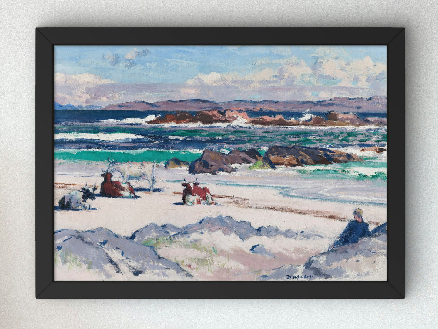 Cattle on the Shore, Iona by Francis Cadell, Wall Art Print, Fine Art Reproduction, Museum Quality Decor, Poster